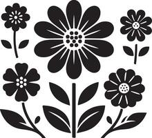 Flat design flower silhouettes, black color silhouette vector