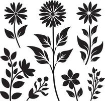 Flat design flower silhouettes, black color silhouette vector