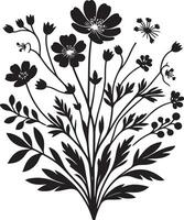 Silhouette of flower black and white isolated, black color silhouette vector