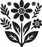 Flat design flower silhouettes, black color silhouette vector