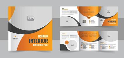 Interior design square trifold brochure, interior design portfolio layout template or Interior design magazine layout vector