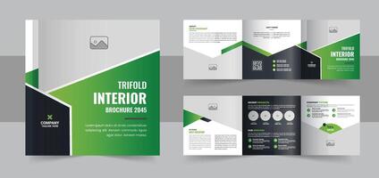 Interior design square trifold brochure, Modern interior design portfolio layout template vector