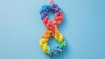 Rainbow infinity symbol on blue background for autism awareness, adhd, and neurodiversity photo