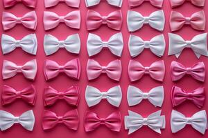 elegante pelo accesorios coqueta arcos en rosado y blanco cintas para estético Mira foto