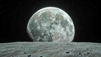 cerca arriba ilustración de Luna s superficie en un galaxia planeta decorativo paisaje foto