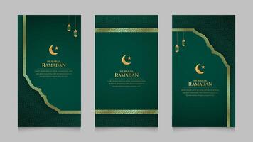 Ramadan Kareem Islamic Arabic Realistic Social Media Stories Collection Template Design with Pattern Border vector