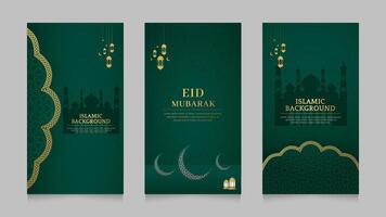 Eid Mubarak and Ramadan Kareem Islamic Realistic Social Media Stories Collection Template with Mosque vector