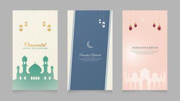 Ramadán kareem islámico Arábica realista social medios de comunicación cuentos colección modelo con mezquita vector