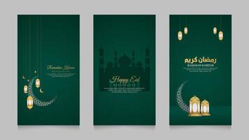 Islamic Arabic Realistic Social Media Stories Collection Template for Ramadan Kareem and Eid Mubarak vector