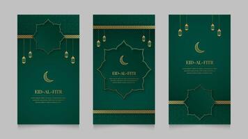 Eid Mubarak Islamic Arabic Realistic Social Media Stories Collection Template Design with Empty Space for Photo vector