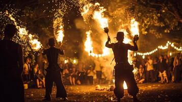 Dancing shadows play across the faces of the onlookers their eyes mesmerized by the intense heat of the fire. 2d flat cartoon photo