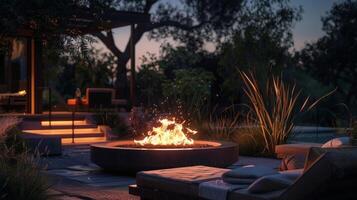 Despite the darkness of the night the fire pit provides a comforting sense of light and warmth making the gathering even more special. 2d flat cartoon photo