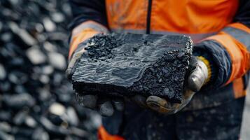 A construction worker holding a sample of geosynthetic material highlighting its lightweight and flexible properties that make it ideal for various construction applications photo