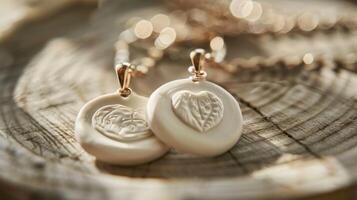 A personalized clay impression crafted into a pendant or charm serving as a unique and meaningful piece of jewelry. photo