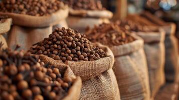 Sacks overflowing with fragrant cloves nutmeg and cinnamon add warmth to the markets atmosphere photo