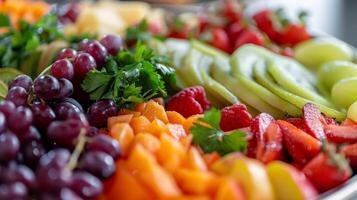 A closeup of a fruit and vegetable platter b with colorful and nutritious options served as a light and healthy snack during a wellness workshop photo