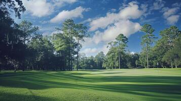 A private golf course on the grounds of an upscale sports club provides a picturesque backdrop for an afternoon of tee time photo