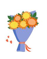 Bouquet with bright yellow, orange sunflowers. vector