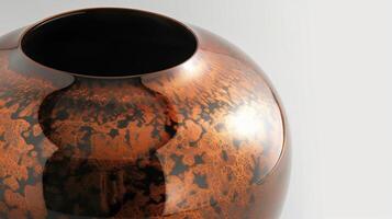 A vase with a deep glossy glaze in shimmering shades of copper and bronze resembling a piece of polished metal. photo