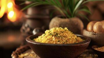 A true taste of Brazil can be found in this bowl of golden farofa a mixture of toasted manioc flour and an irresistible blend of es and herbs. The rustic backdrop of a cracklin photo