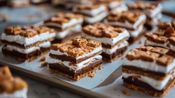 un bandeja de hecho en casa smores barras un único giro en el tradicional tratar siendo pasado alrededor el grupo para todos a tratar foto