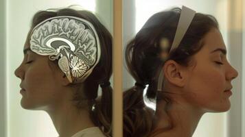 A comparison of a brain scan before and after an infrared sauna session showing increased activity in the areas responsible for regulating sleep patterns. photo