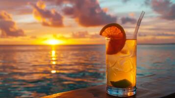 As the virtual mocktail hour continues the background changes to reveal a beautiful sunset creating a relaxed and enjoyable atmosphere for the group to unwind and connect photo