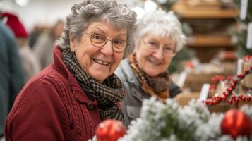 A handmade holiday craft fair where retirees proudly sell their creations and share stories with visitors photo