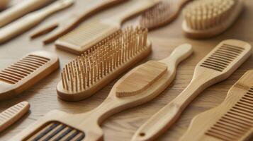 A set of bamboo combs and brushes designed to be gentle on both hair and the environment photo
