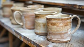 As the mugs dry the clay takes on a rough textured surface adding character to the final product. photo