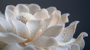 A stunning and unique sculpture of a flower intricately crafted from layers of translucent porcelain paper clay. photo