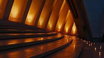 The elegant curves of the opera houses architecture are enhanced by the soft glow of candlelight photo