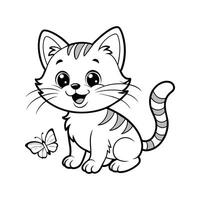 Cute Happy Cat and Butterfly vector