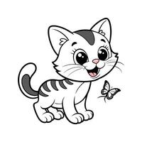 Cute Happy Cat and Butterfly vector