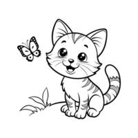linda contento gato y mariposa vector