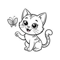 Cute Happy Cat and Butterfly vector