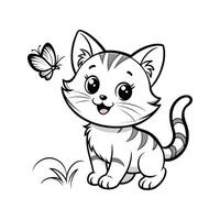 Cute Happy Cat and Butterfly vector