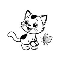 Cute Happy Cat and Butterfly vector
