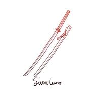 A red and white drawing of a sword and a sword hilt vector