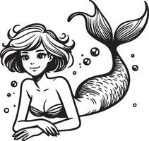 Mermaid Sketch Illustration. vector