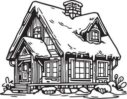 Winter House Sketch Drawing. vector