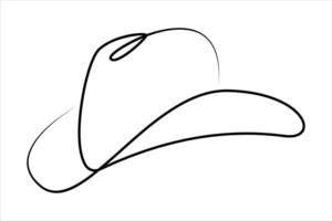 Continuous one line drawing of cowboy hat,Simple cowboy hat line art illustration,Isolated on white background illustration. vector