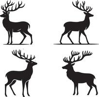 un ciervo con cornamenta y cornamenta es mostrado en negro y blanco . vector