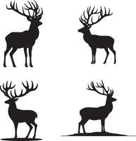 Graphic black silhouettes of wild deer male, female and roe deer vector