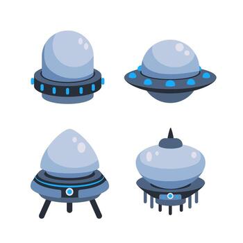 Alien spaceship, spacecrafts and UFO. Unidentified flying object. Flying Saucer vector