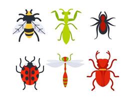 Insects set on white background. Ladybug and spider, mosquito. vector