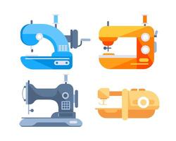 Sewing Machine Set. Mechanical devices for stitching fabric. Fashion pin craft needlework vector
