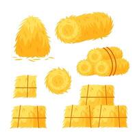 Hay bales Set. Haystack, rural hay rolled. Farm rural natural hay vector