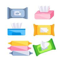 Wet wipes set. Antibacterial wipe plastic pack vector