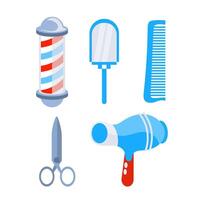 Hairdressers tools. Barbershop accessories cute elements isolated set. vector
